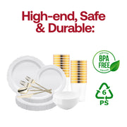 The White Vintage Tableware Set features ideal proportions for weddings, receptions, and other upscale dining celebrations