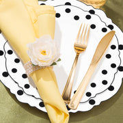 The White with Black Dots Round Blossom Disposable Plastic Wedding Value Set offers the ideal combination of size and quantity, ensuring your guests are impeccably served