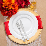 The White with Silver Vintage Rim Round Disposable Plastic Wedding Value Set provides the perfect size and quantity to accommodate formal dinners and large celebrations