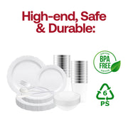 The White with Silver Vintage Tableware Set provides well-proportioned serving pieces perfect for receptions and formal meals