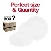 The dinner plate in the Pearl White Lotus Set measures 10.25 inches, ideal for serving main courses at stylish affairs