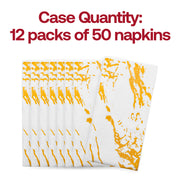 The perfect size and quantity—600 white paper dinner napkins with gold marble print to suit high-volume entertaining