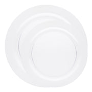 Thick clear plastic plate set great for holding sliced vegetables and beans in catering setting