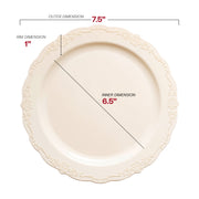This 7.5-inch ivory round plate is perfect for appetizers or desserts, bringing a charming vintage touch to your presentation