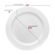 This 7.5-inch round salad plate in classic white is beautifully accented with a silver edge, ideal for serving salads or desserts in refined style