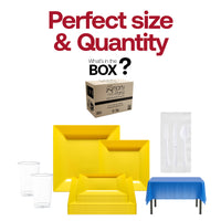 This Blue, Yellow & White Set is fully BPA-free and recyclable for sustainable celebrations