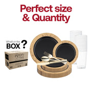 This complete set includes 10.25-inch dinner plates, 7.5-inch appetizer plates, 7.25-inch forks, 8-inch knives, 6.25-inch spoons, and 4.5-inch cups—ideal for formal occasions