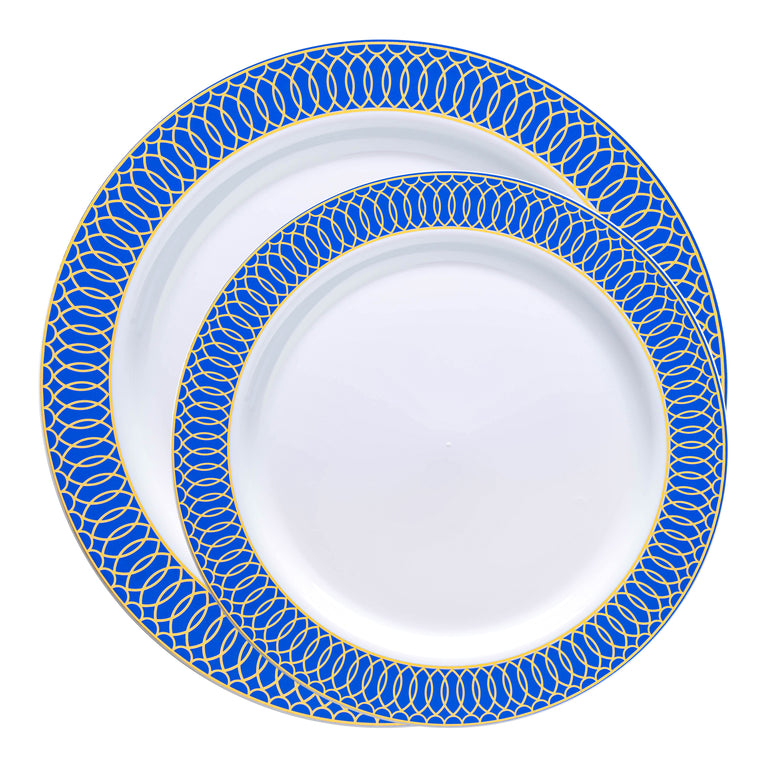 Blue And White White Rimmed Dinner Set Plastic Plates Blue Spiral