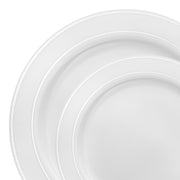 This disposable dinnerware set combines classic white with a silver edge rim, perfect for adding a touch of luxury to your table