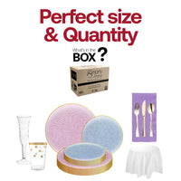 This elegant tableware bundle is recyclable and BPA-free, ideal for eco-conscious parties.