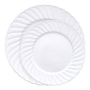 This elegant white plastic dinnerware set offers a refined, minimalist design suitable for various occasions