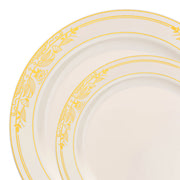 This ivory dinnerware set with gold harmony rim accents brings a refined and polished touch to any table setting