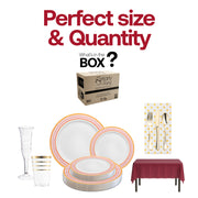 This red and gold tableware set is recyclable and BPA-free for guilt-free party hosting.