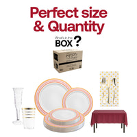 This red and gold tableware set is recyclable and BPA-free for guilt-free party hosting.