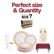 This red and gold tableware set is recyclable and BPA-free for guilt-free party hosting