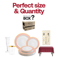 This red and gold tableware set is recyclable and BPA-free for guilt-free party hosting