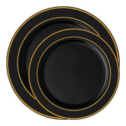 This sleek black dinnerware set, featuring a gold edge rim, is perfect for adding a touch of refinement to any dining occasion