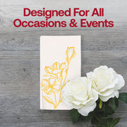 Timeless white and gold floral dinner napkins designed for all events, from anniversary dinners to upscale parties