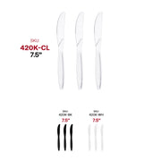 Transparent 7.5-inch plastic knives, designed for easy handling and versatile food service use