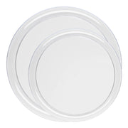 Transparent plastic dinner plates and salad plates set, 10-inch and 8.5-inch sizes, disposable and lightweight for easy cleanup