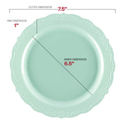 Turquoise Vintage Round Disposable Plastic Appetizer/Salad Plates (7.5") Dimension | Smarty Had A Party