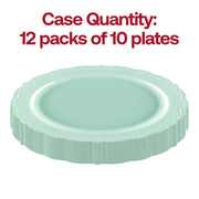 Turquoise round disposable dinner plates in a vintage design, made from sturdy plastic, 10-inch diameter, BPA-Free