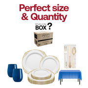 Twinkle Twinkle Bash baby shower table setup featuring coordinated gold and navy dinnerware for festive gatherings.