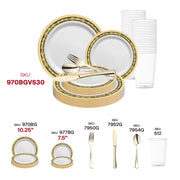 Upscale event décor created with the White with Black and Gold Royal Rim Wedding Set for luxurious, bold receptions.