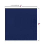 Upscale navy blue paper cocktail napkin with thick, absorbent texture, 10 x 10 inches, 600-count pack