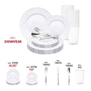 Upscale reception décor enhanced with the White Flair Plastic Wedding Set, pairing timeless white with silver accents