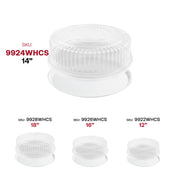 Versatile 14 inch clear high dome lid for large round platters, premium disposable catering cover designed for weddings and special events.