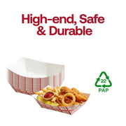Versatile 1 lb red plaid disposable food tray for all occasions, durable checkered paper boat designed for weddings, parties, and holiday events.