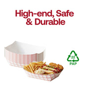 Versatile 3 lb red plaid disposable food tray for all occasions, durable extra-large checkered paper boat designed for weddings, parties, and catering.