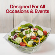 Versatile 8 oz clear wave square disposable bowl for all occasions, modern plastic serving bowl designed for individual desserts, dips, and side portions.