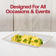 Versatile and refined, plastic serving trays perfect for catered platters and dessert displays.