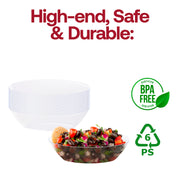 Versatile clear oval plastic bowl for all occasions, premium disposable serving dish for weddings, holiday dinners, and family gatherings.