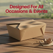 Versatile kraft folded paper #4 container for all occasions, rustic natural brown takeout box designed for large entrees, barbecue platters, and catering portions.
