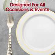 Versatile shiny gold plastic forks, disposable yet refined, suitable for both casual and formal dining