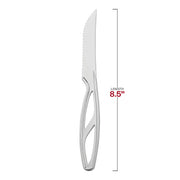 Versatile silver plastic steak knives, 8.5", ideal for weddings, banquets, and elegant dining, offering both style and functionality