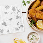 Versatile white and silver dinner napkins, ideal for celebrations, banquets, and everyday use