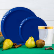 Vibrant blue plates from the Flat Round Tableware Set brightening up a casual party table.