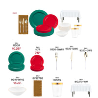Vibrant red and green plates in the Feliz Navidad Set bring festive energy to the table
