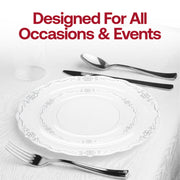 Vintage-style clear salad plates with a silver decorative rim, 7.5-inch round design, disposable and durable, pack of 120