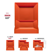Vivid burnt orange square plastic dessert plates, 6.5-inch size, sold in a pack of 120 for events or gatherings