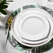 Well-sized for multi-course meals, this plate set provides perfect portions for stylish, generous serving