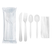 White Plastic Cutlery Set with Napkin - Fork, Soup Spoon, Knife, Teaspoon, Napkin | Smarty Had A Party