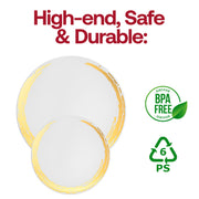 White with Gold Moonlight Round Disposable Plastic Appetizer/Salad Plates (7.5") BPA | Smarty Had A Party
