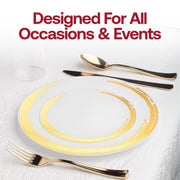 White with Gold Moonlight Round Disposable Plastic Appetizer/Salad Plates (7.5") Lifestyle | Smarty Had A Party
