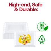 White with Gold Rim Rectangular Plastic Serving Trays BPA | Smarty Had A Party