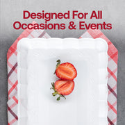 White with Gold Rim Rectangular Plastic Serving Trays Lifestyle | Smarty Had A Party
